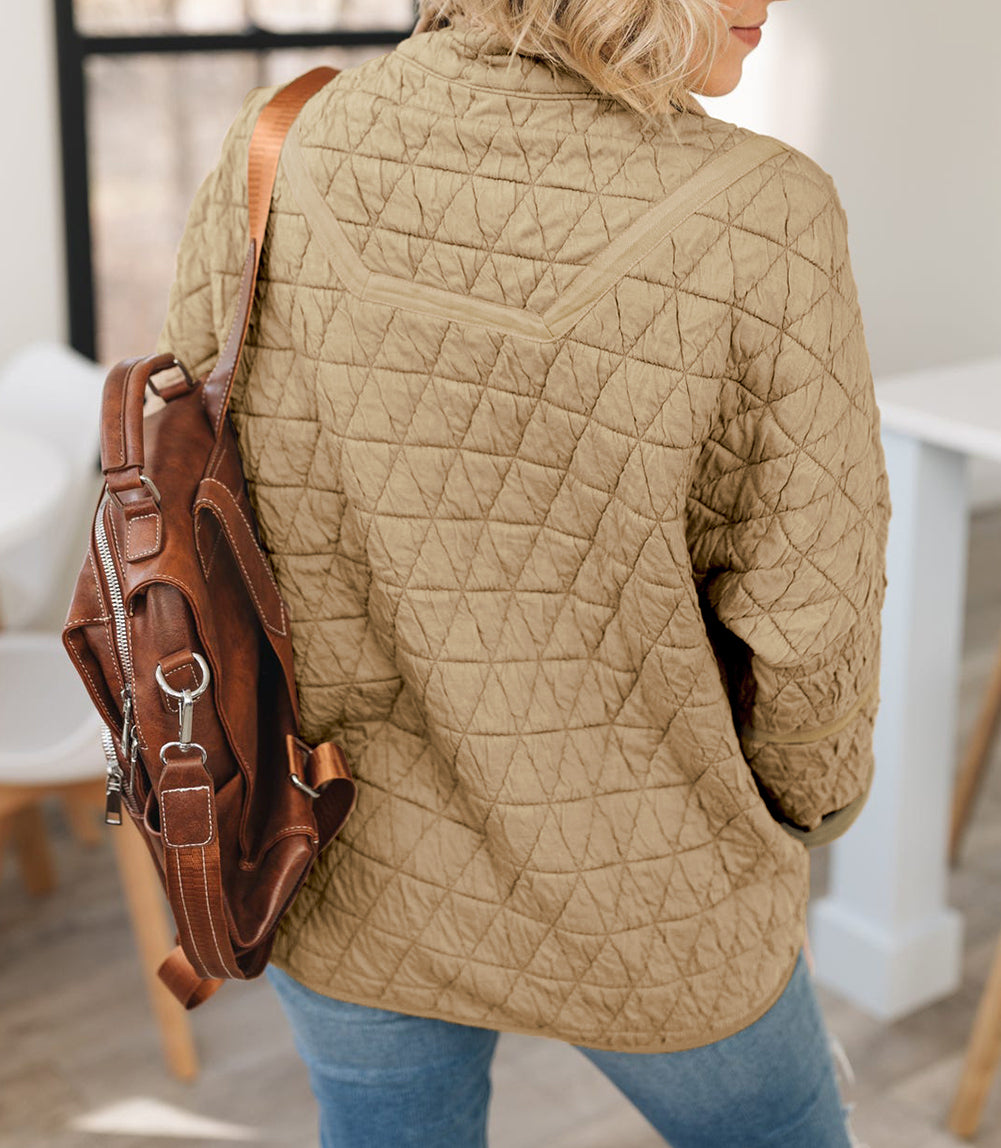 Quilted Button Front Funnel Neck Jacket