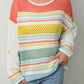 Hollow Striped Knit Contrast Sleeve Sweater