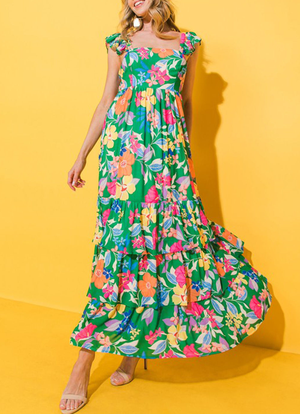 Floral Print Sleeveless Ruffle Tiered Maxi Dress