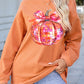 Bow Pumpkin Graphic Crewneck Corded Thanksgiving Sweatshirt