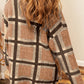 Fuzzy Plaid Collared Button Up Cardigan