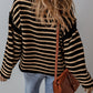 Stripe Drop Shoulder Round Neck Loose Sweater