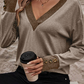 V Neck Button Cuffed Long Sleeve Top