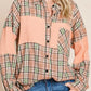 Crinkled Patchwork Plaid Print Oversized Shirt