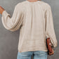 Pleated Balloon Sleeve Drawstring V-Neck Blouse