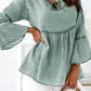 Crinkle Lace Up Round Neck Bell Sleeve Blouse