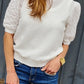 Broderie Anglaise Puff Sleeve Waffle Knit Tee