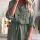 Roll up Sleeve Flap Pockets Drawstring Playsuit