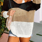 Color Block Eyelet Long Sleeve Twisted Back Knit Top