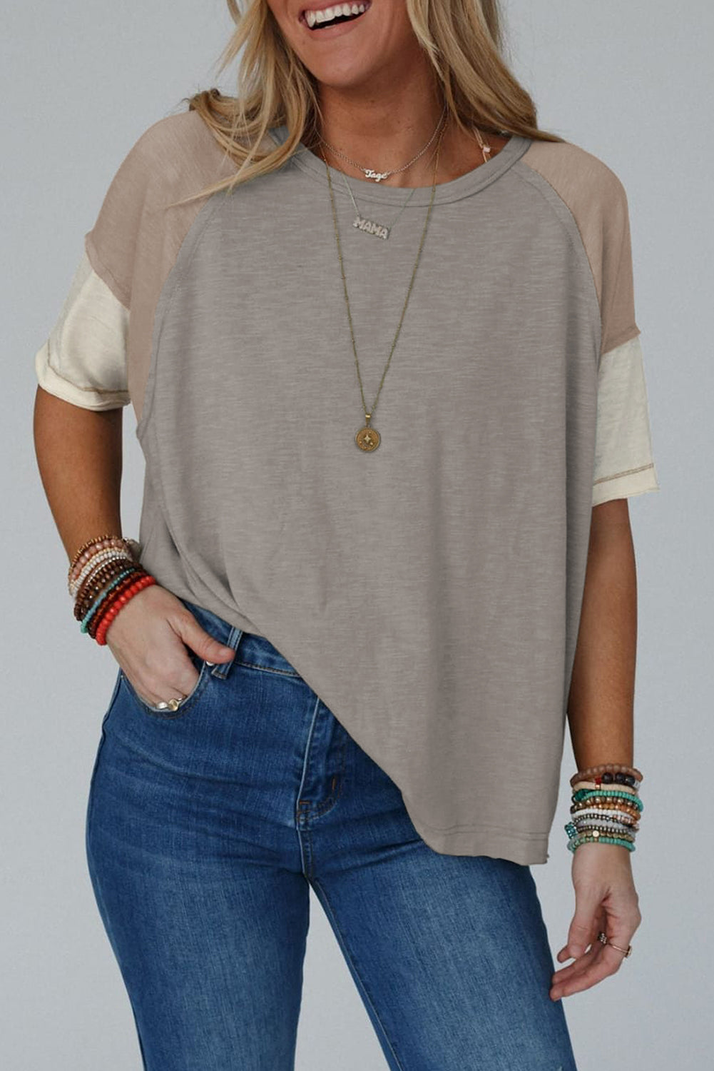 Simply Exposed Seam Colorblock Loose Tee