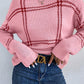 Plaid Pattern Knitted Drop Shoulder Sweater