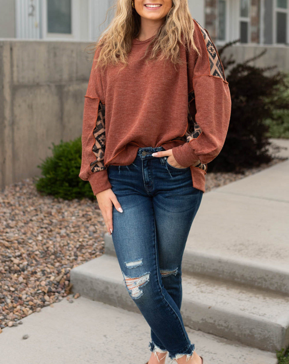 Exposed Seam Aztec Patchwork Baggy Top