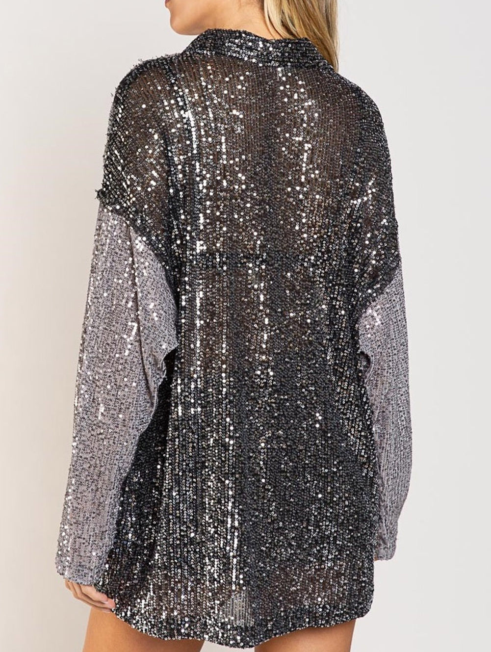 Sequin Color Block Patch Pocket Shirt