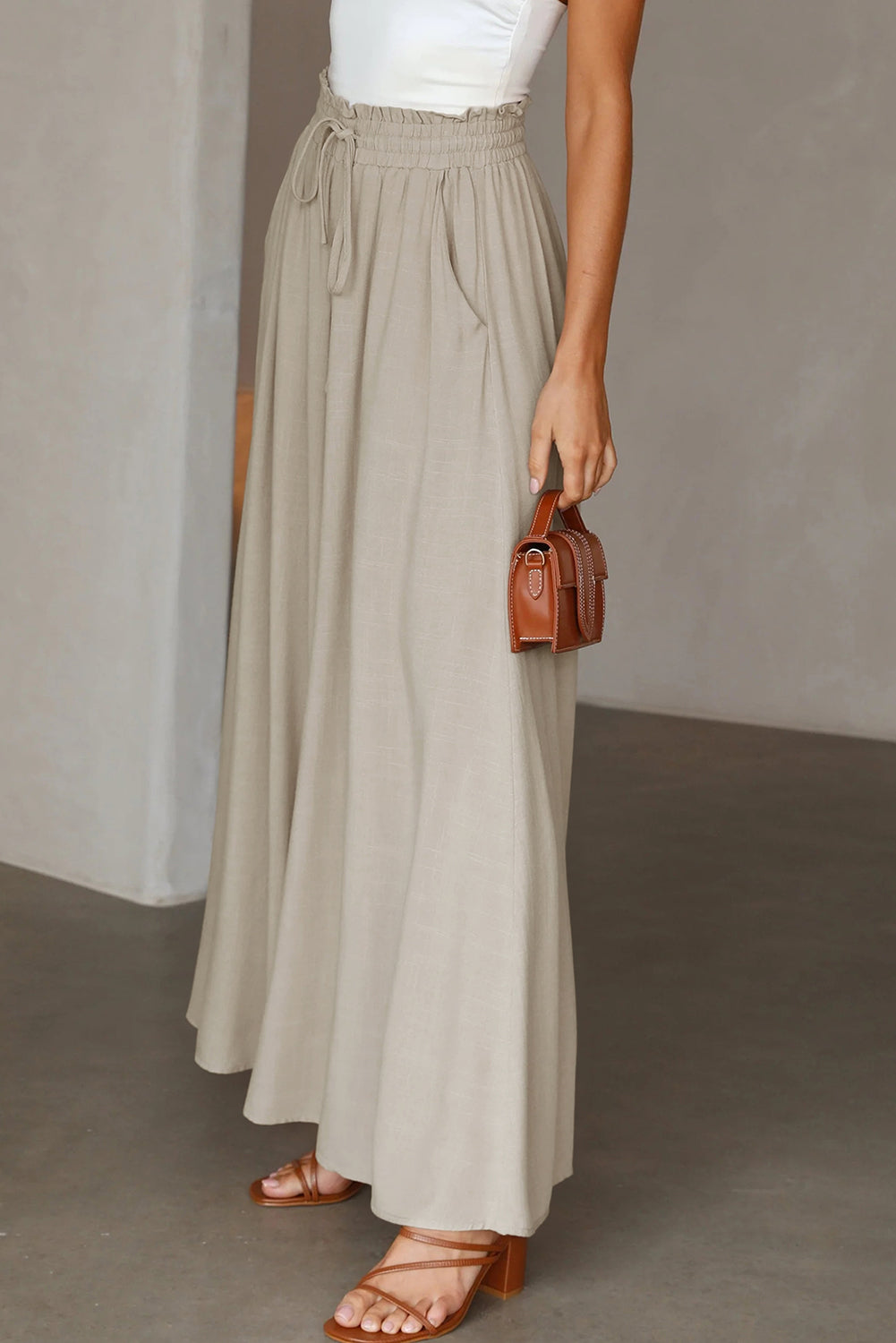 Drawstring Smocked High Waist Wide Leg Pants