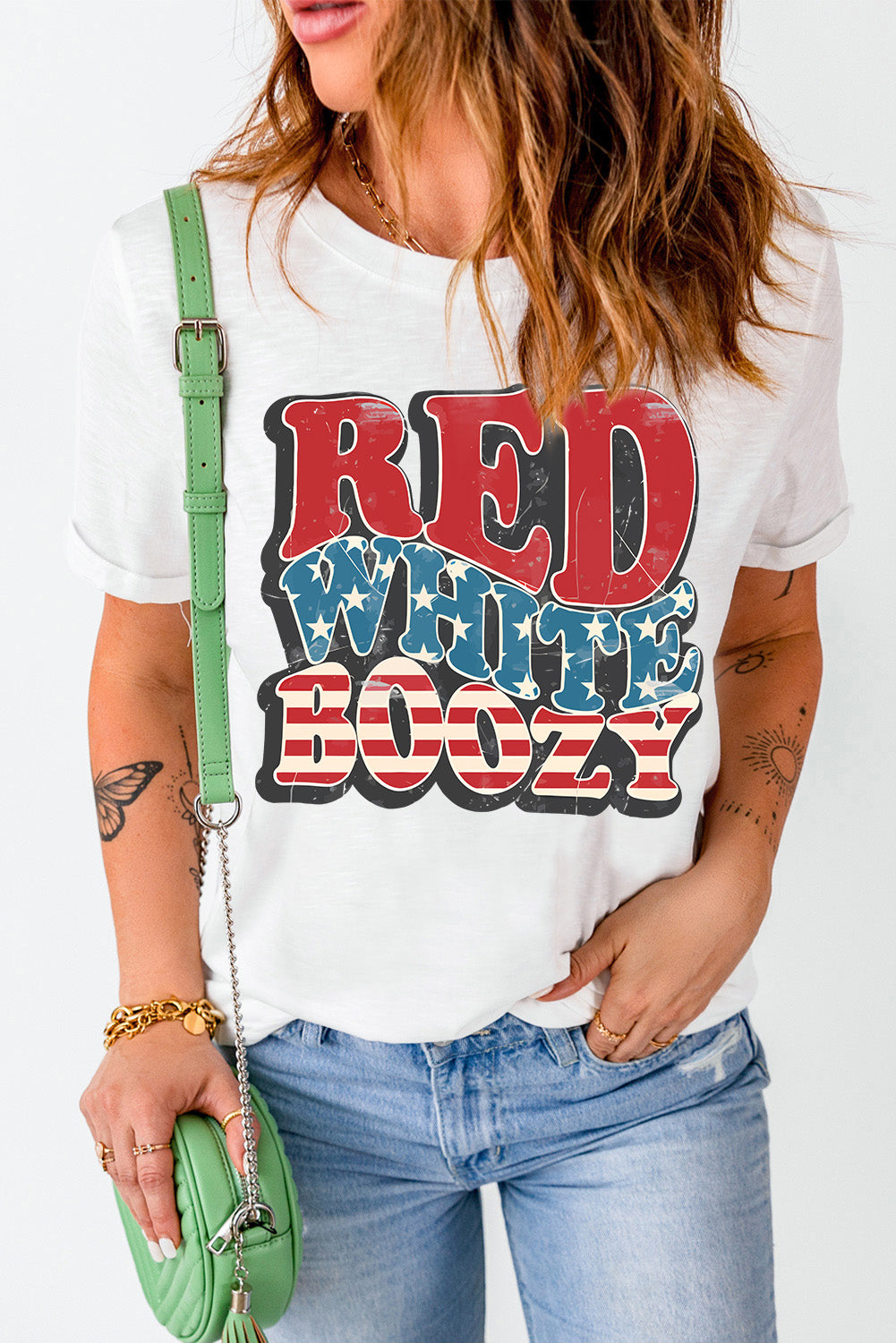RED WHITE BOOZY Stars and Stripes Graphic T Shirt