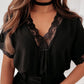 Black Lace Trim Loose V Neck T Shirt