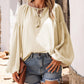 Lantern Sleeve Stripe Tassel Drawstring Blouse