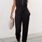 Zipper Flutter Sleeve Drawstring High Waist Jumpsuit