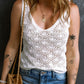 Pointelle Crochet V Neck Knit Tank Top