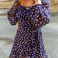 Floral Print Smocked Square Neck Bubble Sleeve Dress