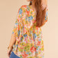 Abstract Print Drape Sleeve V Neck Plus Size Babydoll Blouse