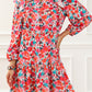 Ruffle Split Neck Floral Long Sleeve Dress