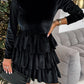 Velvet High Neck Tiered Ruffle Mini Dress