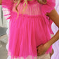 Tulle Ruffle Sleeve Flared Babydoll Blouse