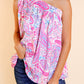 Knotted One Shoulder Paisley Print Tank Top