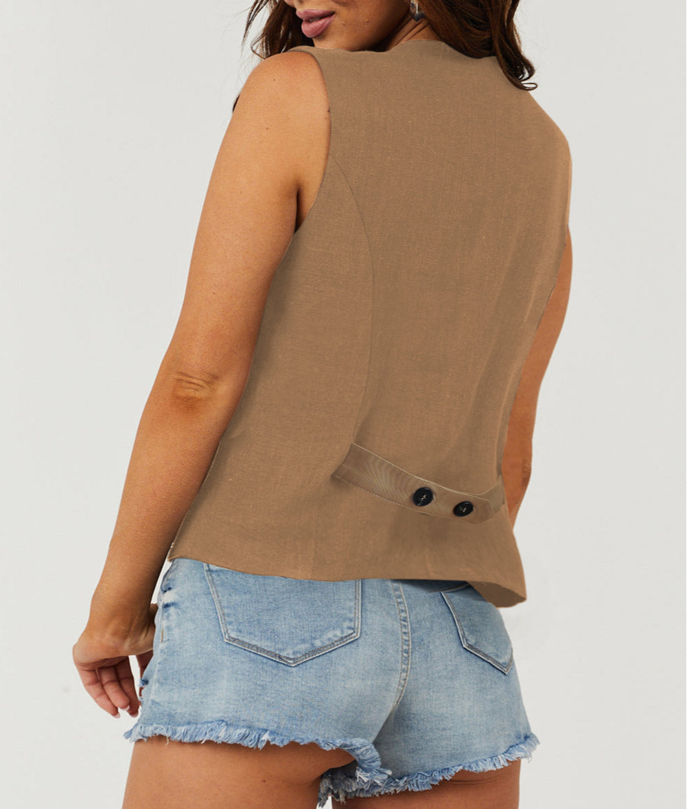 Solid Color Button up V Neck Suit Vest