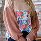 Floral Contrast Colorblock Ribbed Top