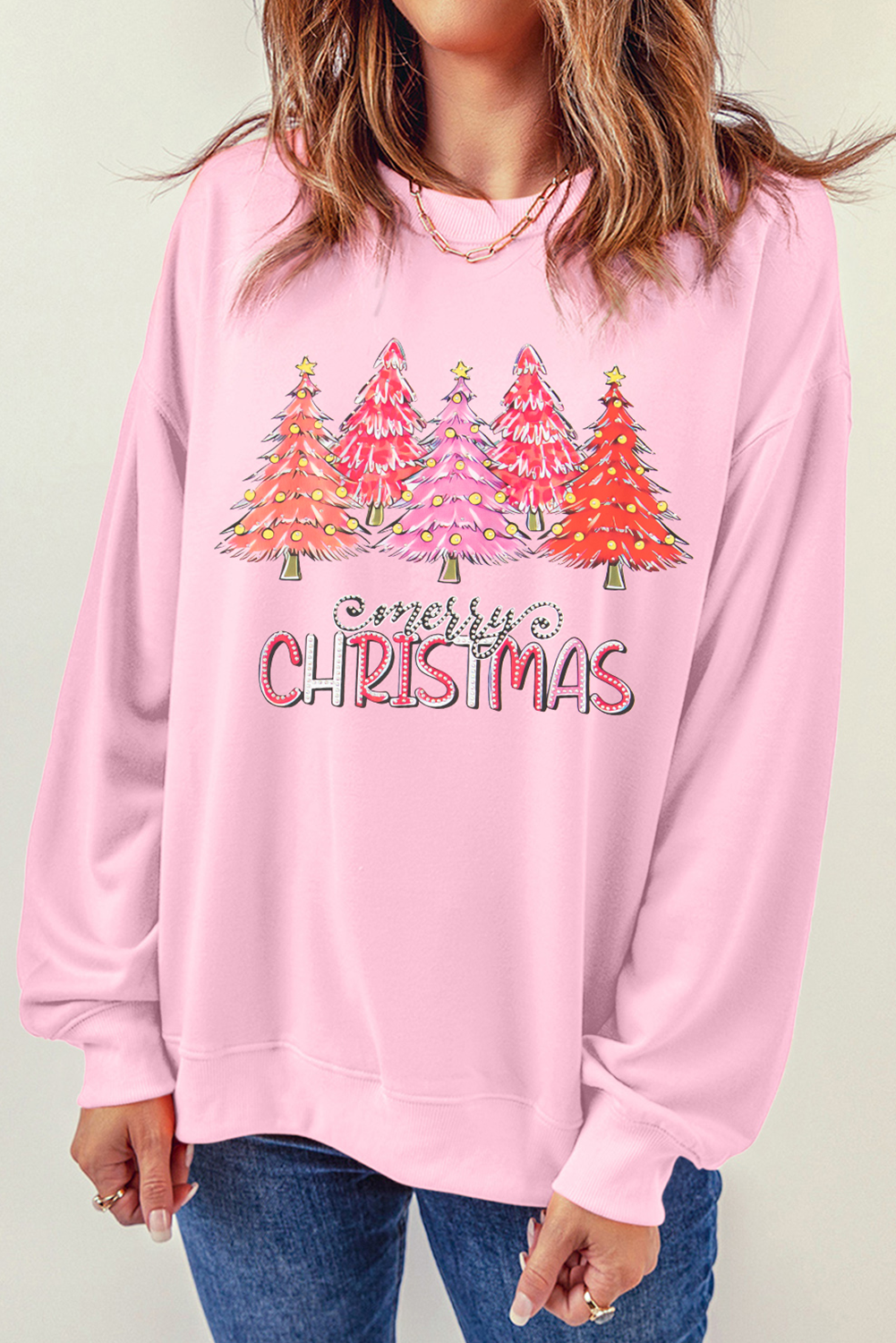 Rhinestone Merry CHRISTMAS Christmas Tree Graphic Sweatshirt