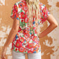 Red Floral Split Neck Top