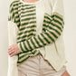 Striped Patch Textured Fabric Long Sleeve Top