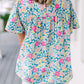 Floral Print O-neck Short Sleeve Babydoll Blouse