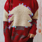 Sequin Fuzzy Christmas Tree Tinsel Elk Drop Shoulder Sweater