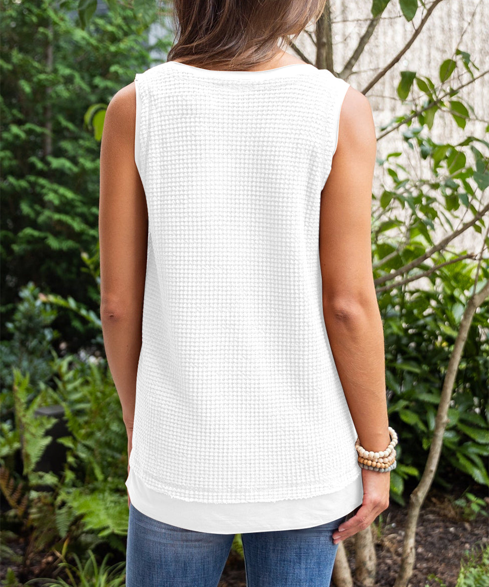 Scoop Neck Waffle Knit Flowy Vest