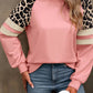 Peach Blossom Leopard Print Colorblock Raglan Sleeve Sweatshirt