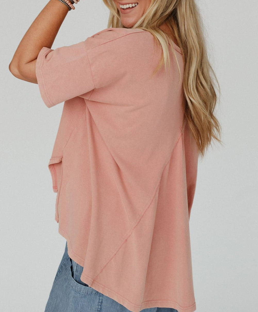 Mineral Wash Studded Star Patch Graphic High Low Tee