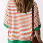 Stripe Oversized Contrast Trim Exposed Seam High Low T Shirt
