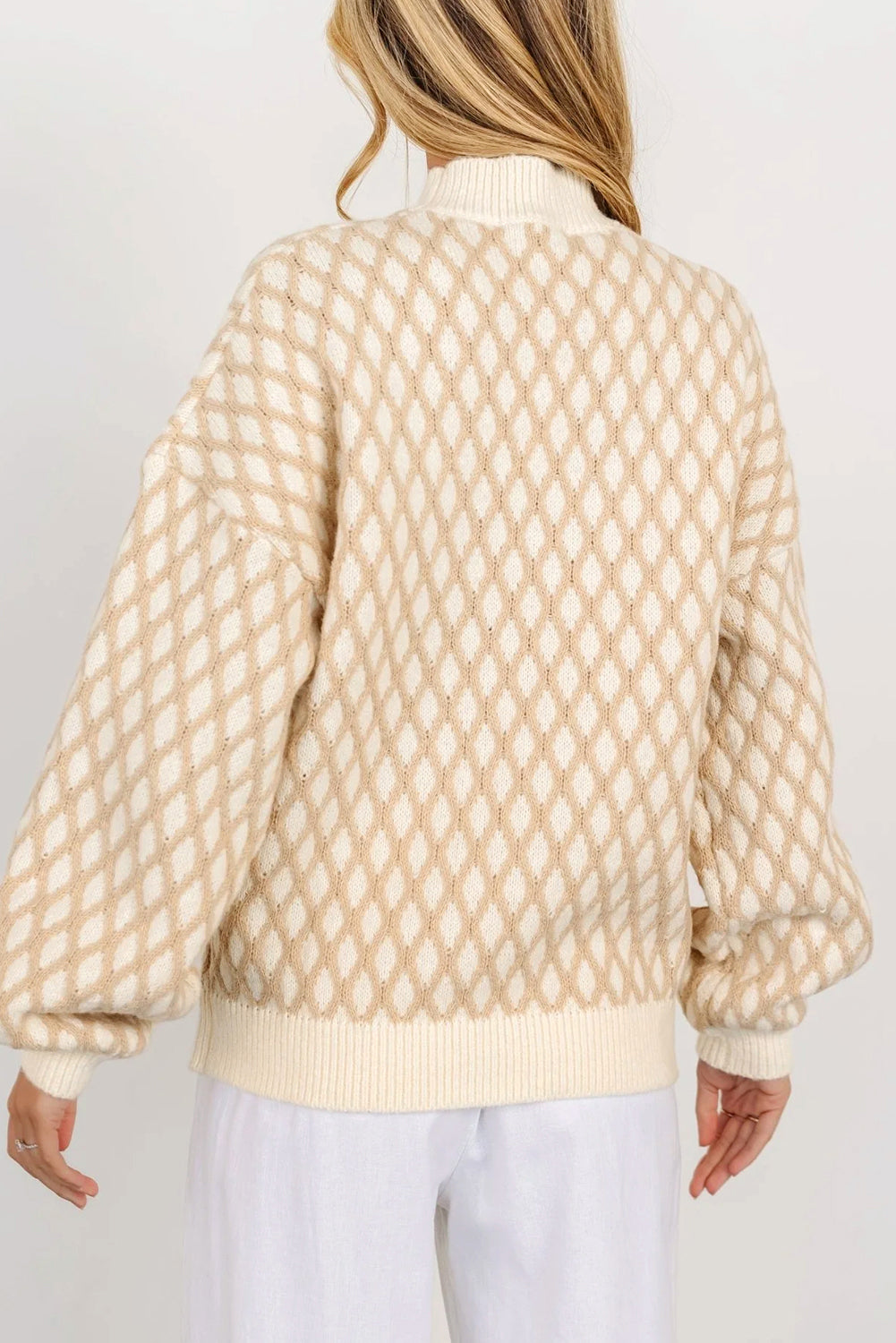 Diamond Knit Drop Shoulder Loose Sweater