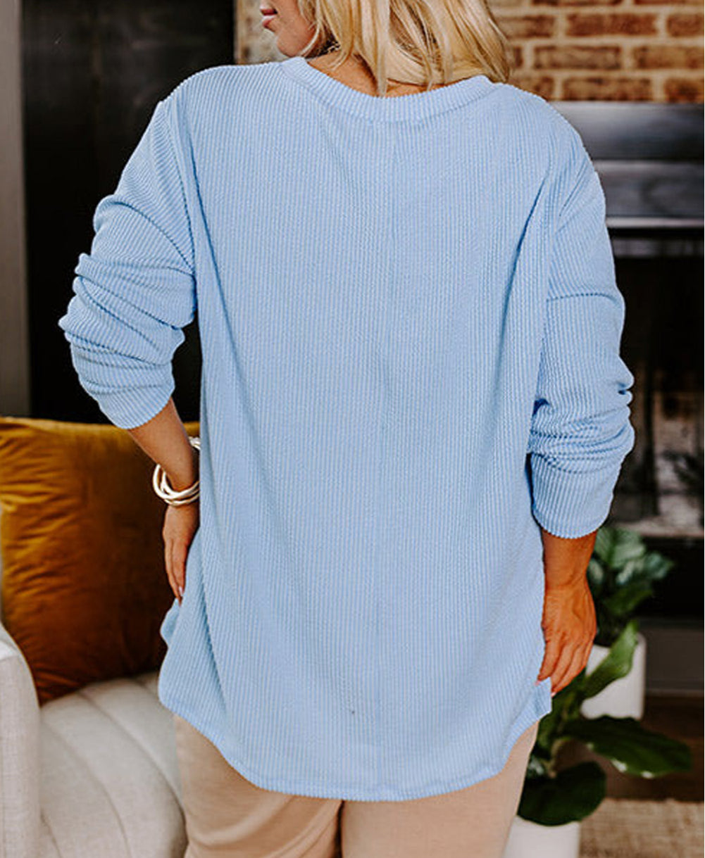 Plus Size Ribbed Textured Long Sleeve T Shirt