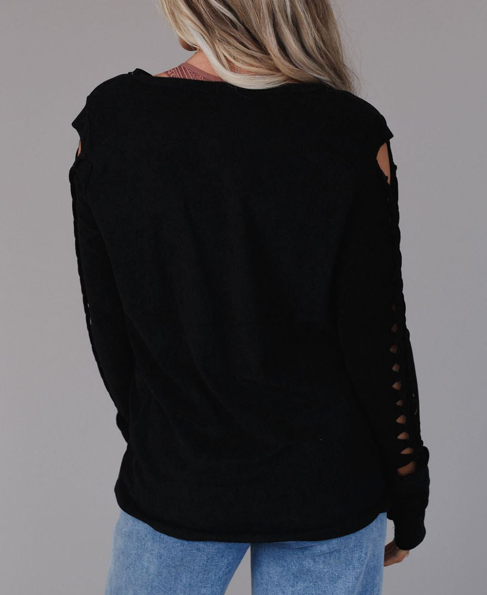 Braid Hollow-out Sleeves Knit Top