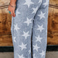 Star Print Light Wash Drawstring High Waist Wide Leg Jeans