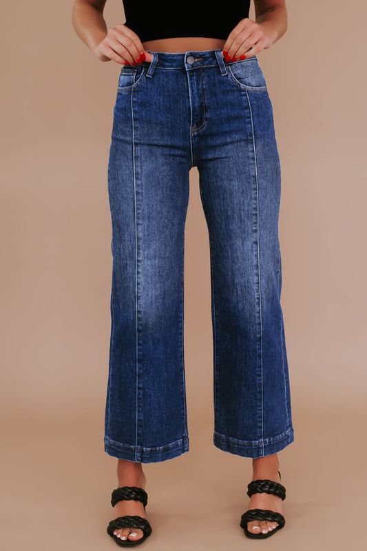 Plus Size Seamed Wide Leg High Waist Jeans