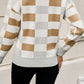 Checkered Ribbed Edge O Neck Drop Shoulder Sweater