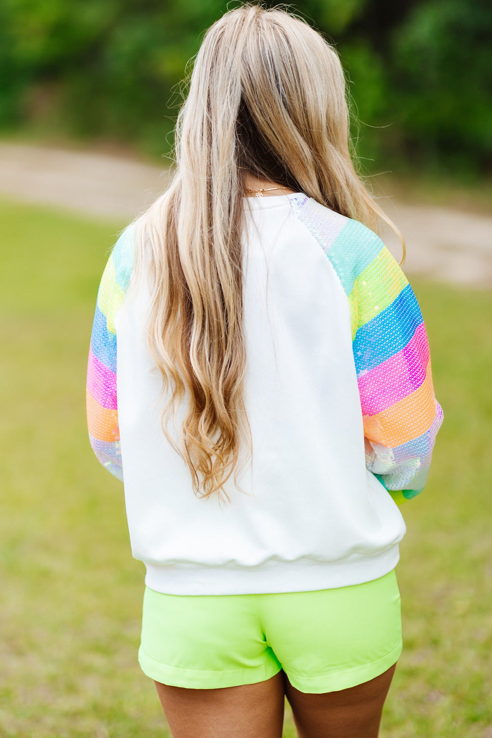 Sequin Color Block Raglan Sleeve Pullover Sweatshirt