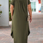 Plus Size V Neck Rolled Cuffs Maxi Dress