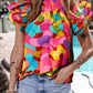 Dramatic Ruffle Sleeve Smock Neck Wavy Print Top
