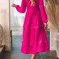 Shirred V Neck Long Sleeve Velvet Dress